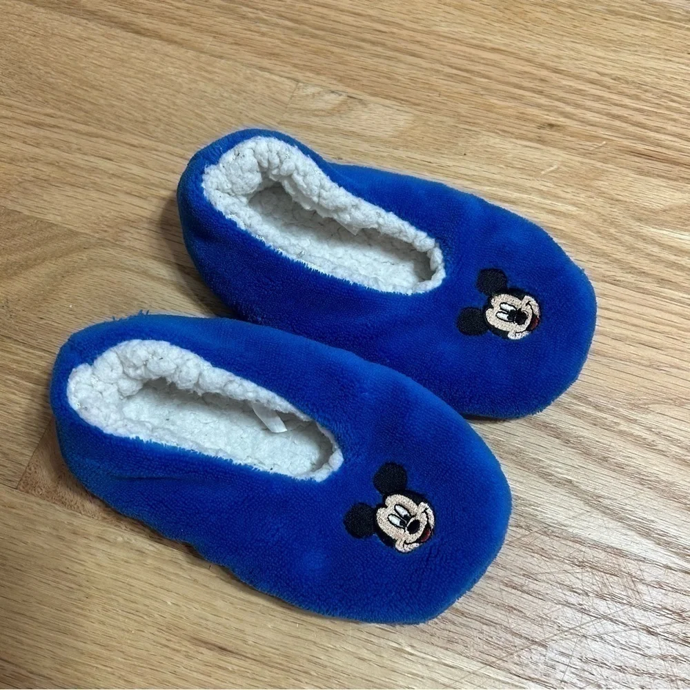 Disney Mickey Mouse Plush Slippers Sz 9 10 Kids Shoes Blue